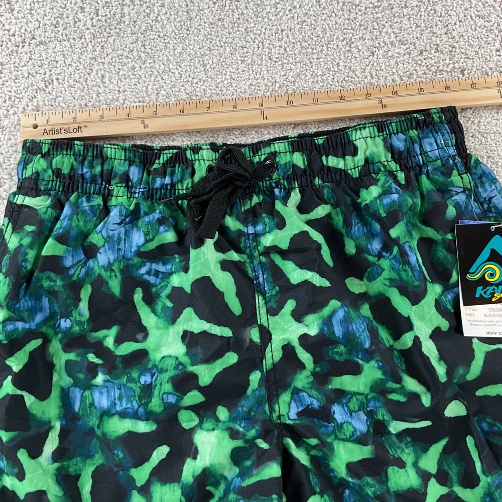 Kanu Surf Mens Hydro Swim Trunks Green Black‎ Abstract Camo Mesh Lined Large NEW